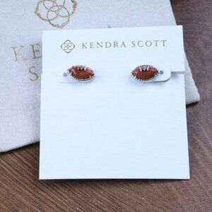 Kendra Scott Silver Orange Goldstone Football Stud Earrings NEW